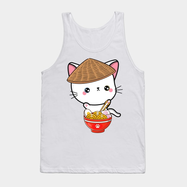 Funny Cat Eating Noodles Tank Top by Pet Station